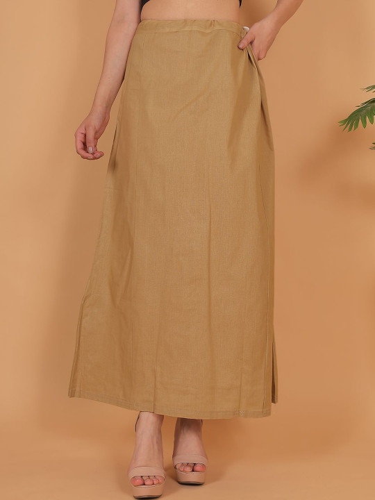 Mytrendzs Women Beige Solid Cotton Petticoat with Drawstring Waist