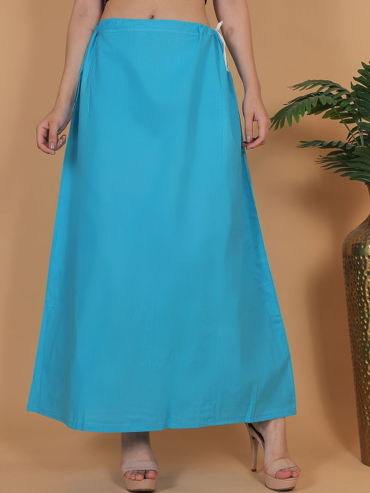 Mytrendzs Women Turquoise Solid Cotton Petticoat