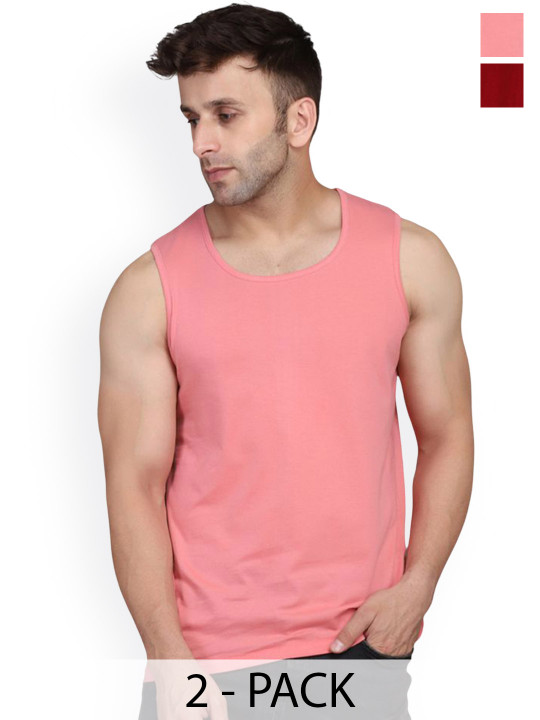 SLOWLORIS Pack Of 2 Scoop Neck Bio-Wash Innerwear Gym Vests