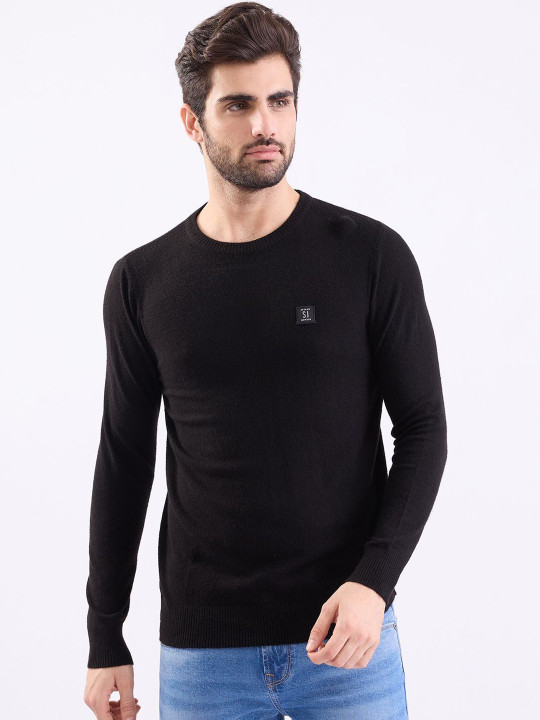 SPYKAR Men Black Slim Fit Pullover Sweaters