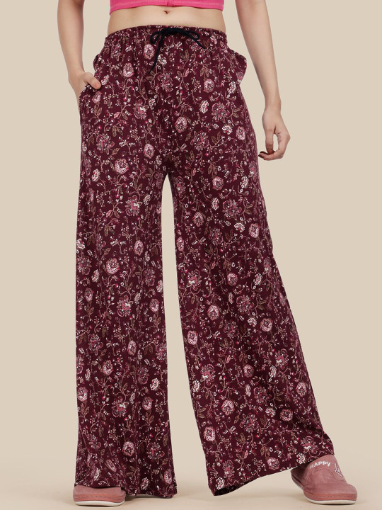 Esplendido Floral Printed Pure Cotton Wide-Leg Lounge Pants