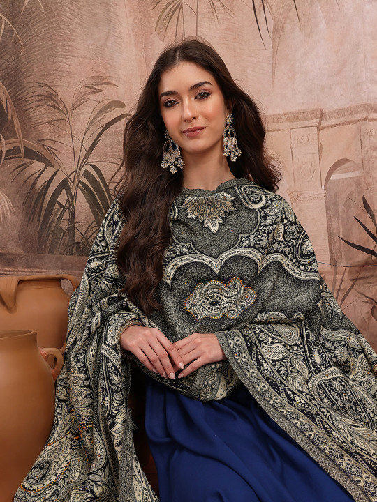 Sangria Floral Woven Design Shawl