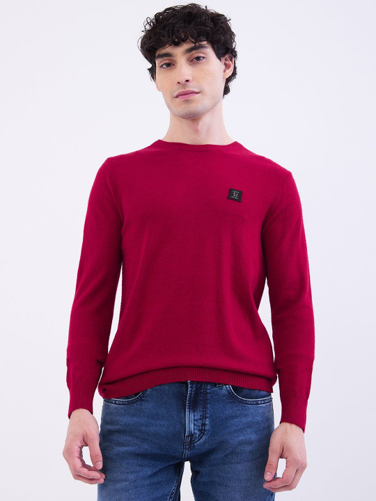 SPYKAR Spykar Men Dark Red Slim Fit Casual Sweaters