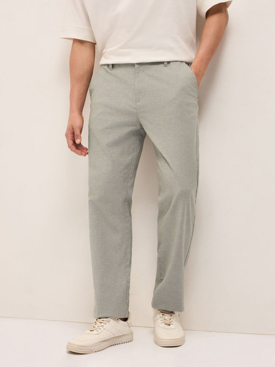 price history - Men Mid Rise Solid Straight Fit Casual Trousers