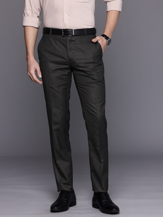 Raymond Men Slim Fit Self Design Textured Formal Trousers