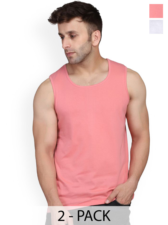 SLOWLORIS Pack Of 2 Sleeveless Bio Washed Combed Cotton Gym Vests