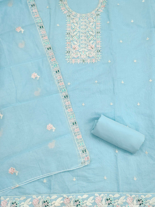 KALINI Women Cotton Blend Embroidered Dress Material