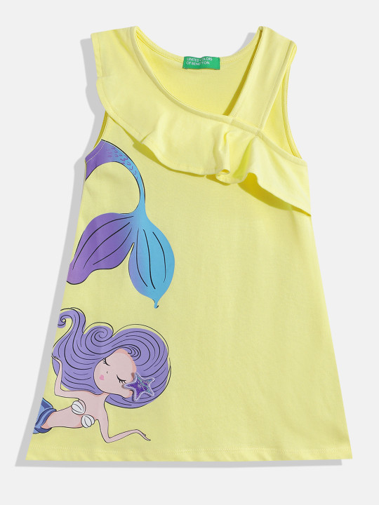 United Colors of Benetton Girls Ruffles Printed Pure Cotton Dress