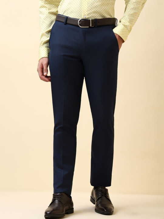 Allen Solly Sport Men Textured Slim Fit Mid-Rise Formal Trousers