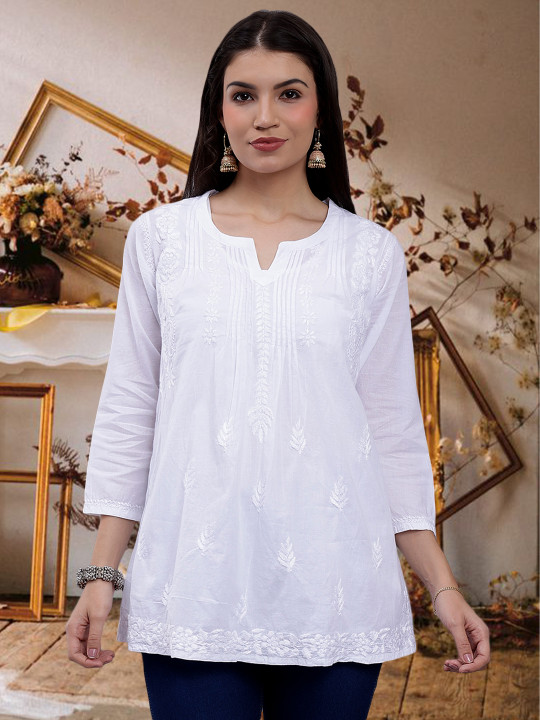 Seva Chikan Ethnic Motifs Embroidered Lucknowi Chikankari Straight Kurti