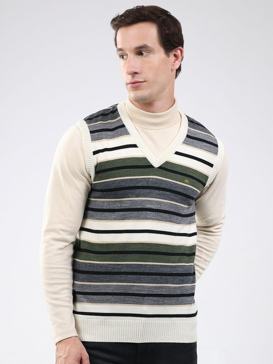 Monte Carlo Self Design Striped Woollen Pullover