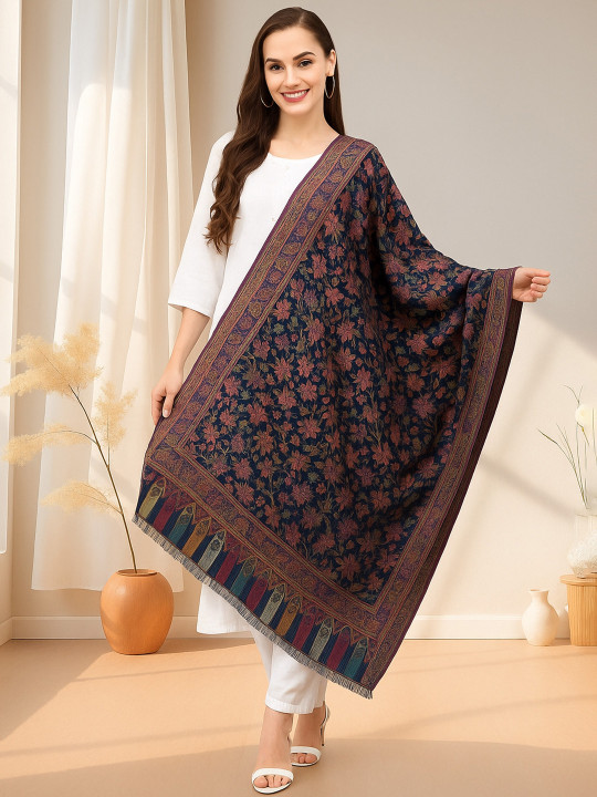 Style Quotient Women Blue & Pink Woven Design Shawl