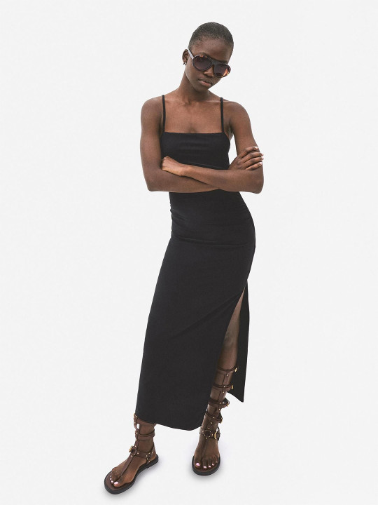 bershka black midi dress Bershka Dress Black Ruched Drawstring Sheath Midi Sleeveless Pullover M