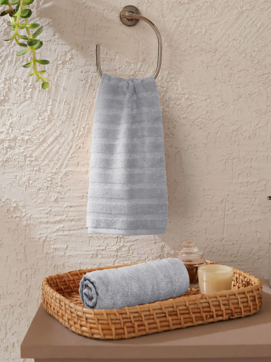 MYTRIDENT 2Pcs Grey Pure Cotton 400-GSM Soft Lightweight Quick Dry Hand Towels