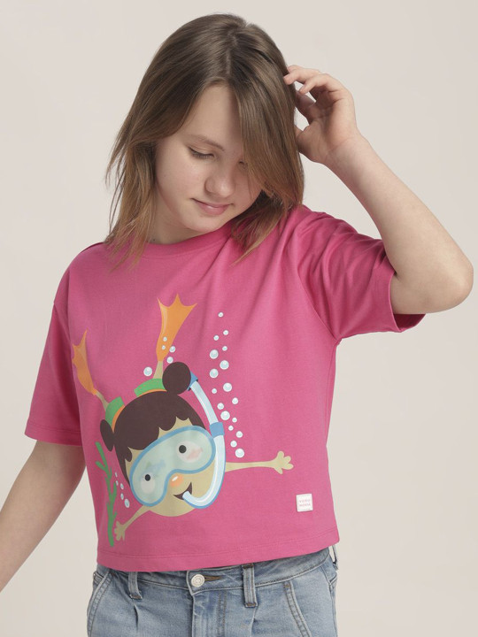 Vero Moda Girls Graphic Printed Round Neck Cotton T-shirt