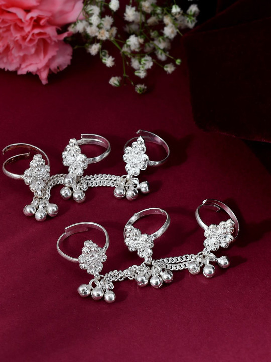 Silvermerc Designs Silver-Plated Artificial Stones Studded Toe Rings