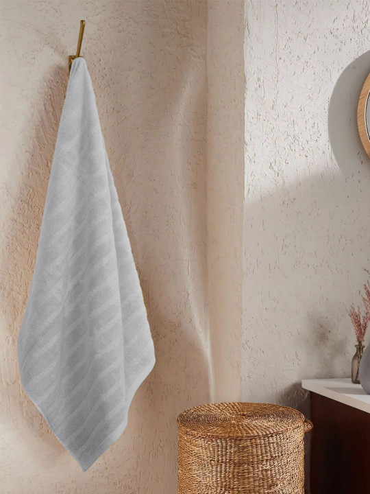 MYTRIDENT Grey Striped Cotton 400 GSM Bath Towel