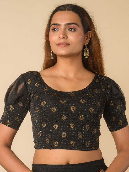 Bindigasm's Advi Embellished Puff Sleeves Stretchable Organza Saree Blouse
