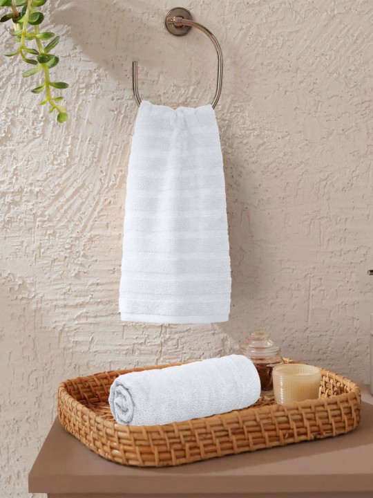 MYTRIDENT 2Pcs White Pure Cotton 400-GSM Soft Lightweight Quick Dry Hand Towels