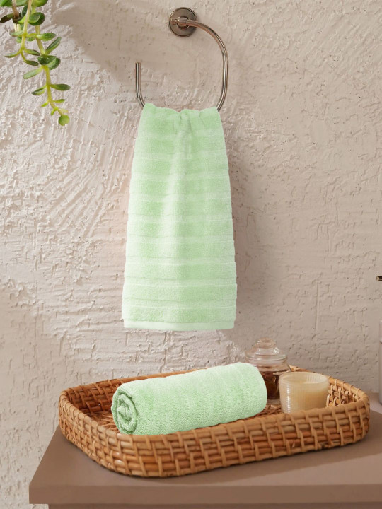 MYTRIDENT 2Pcs Green Pure Cotton 400-GSM Soft Lightweight Quick Dry Hand Towels