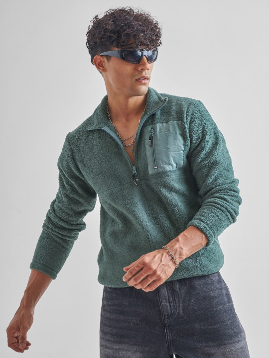 HIGHLANDER Green Mock Collar Pullover Sweatshirt
