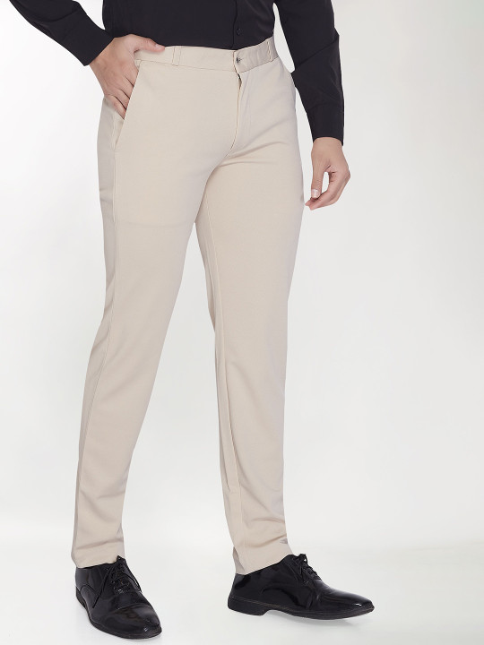 THE BEETEL HOUSE Beige Relaxed Mid-Rise Formal Trousers