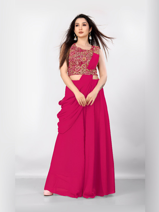 Happy Design Women Ethnic Motifs Embroidered Top with Palazzo & Dupatta
