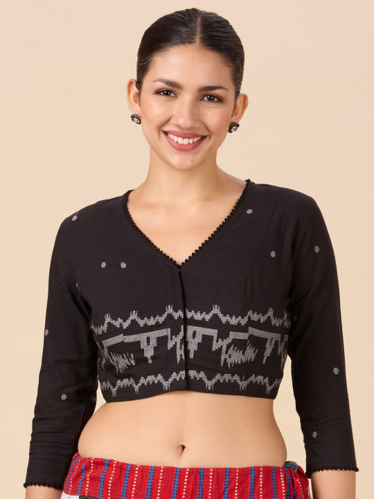 Studio Shringaar Printed Cotton V-Neck Saree Blouse
