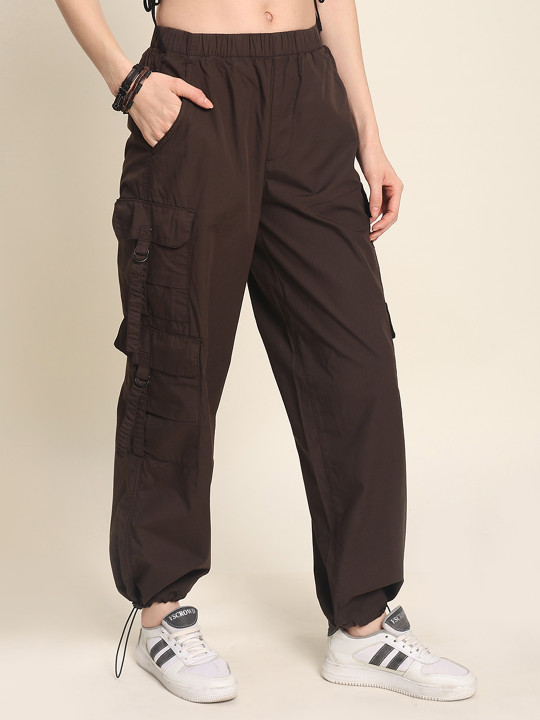 Bene Kleed Women Classic Paracute Fit Mid-Rise Cargo Cotton Trouser