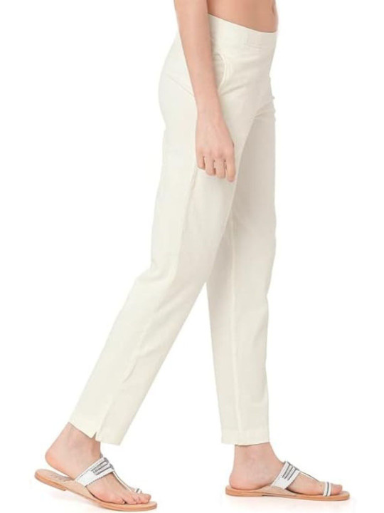 Cdeck Women Off White Cotton Stretchable Outdoor Regular Fit Pants