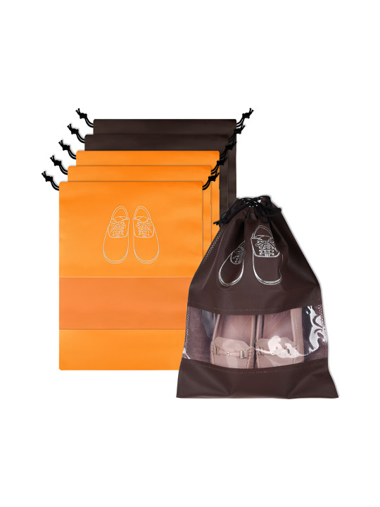 Aura Orange 6 Pieces Printed Water Resistant Shoes Organisers With Transparent Window