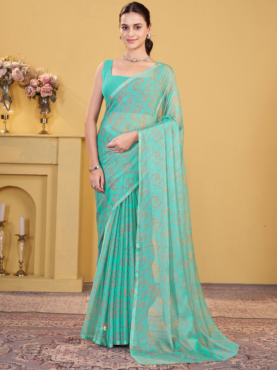 Garden Vareli Geometric Printed Pure Chiffon Saree