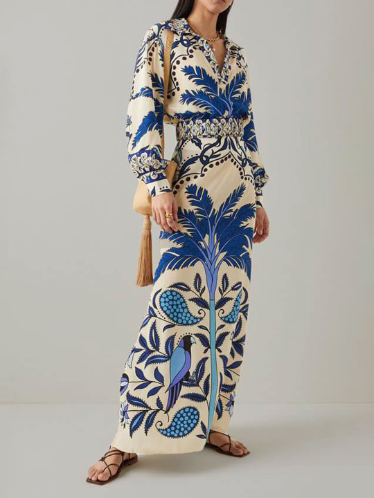 LULU & SKY Ethnic Motif Printed Shirt Collar Shirt With Skirt