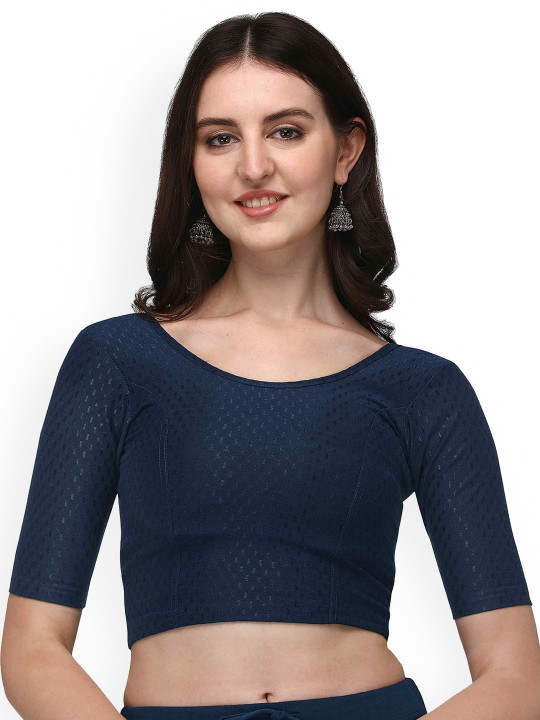 HERE&NOW Woven Design Round Neck Stretchable Saree Blouse