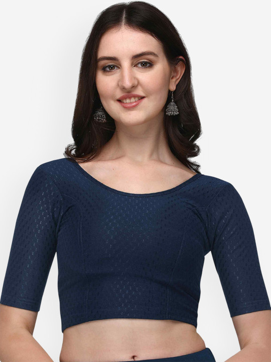 HERE&NOW Woven-Design Round Neck Stretchable Saree Blouse