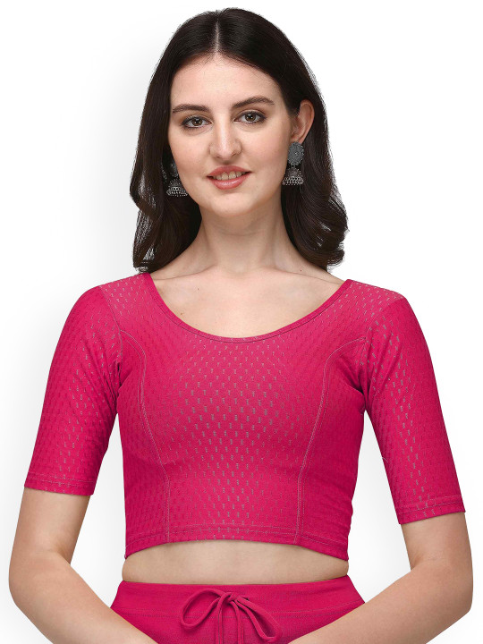 HERE&NOW Woven-Design Round Neck Stretchable Saree Blouse