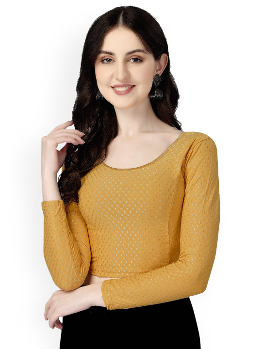 HERE&NOW Woven-Design Round Neck Stretchable Saree Blouse