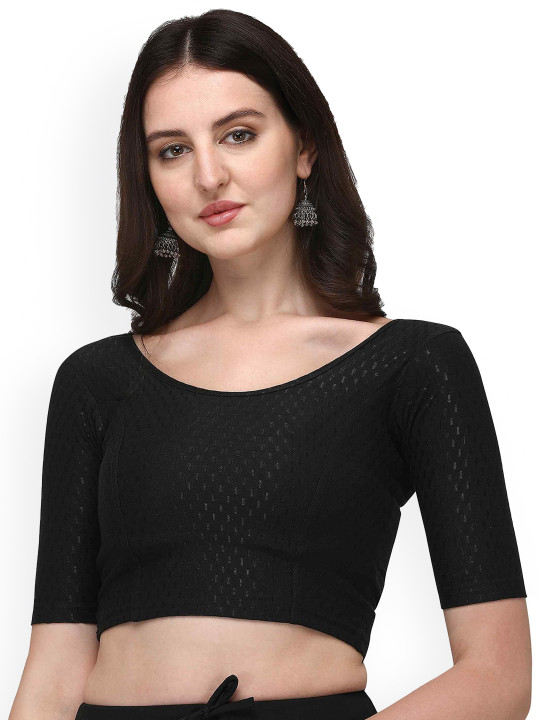 HERE&NOW Woven-Design Round Neck Stretchable Saree Blouse
