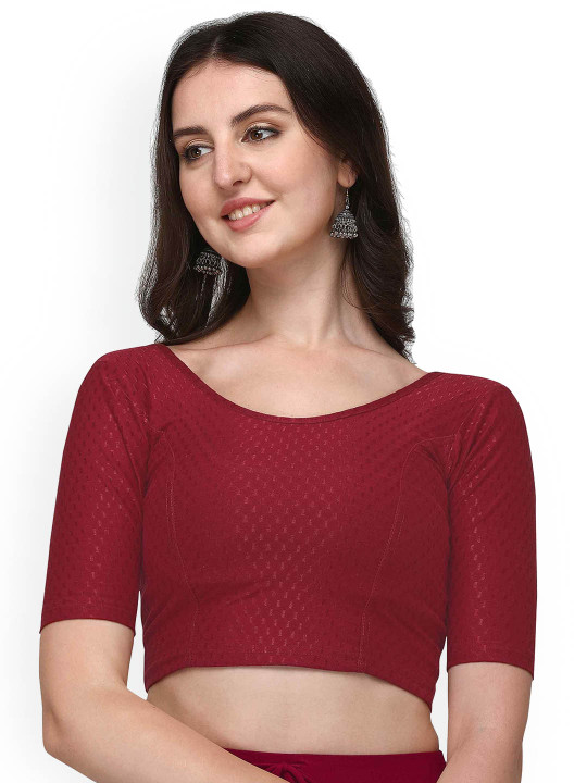 HERE&NOW Woven-Design Round Neck Stretchable Saree Blouse