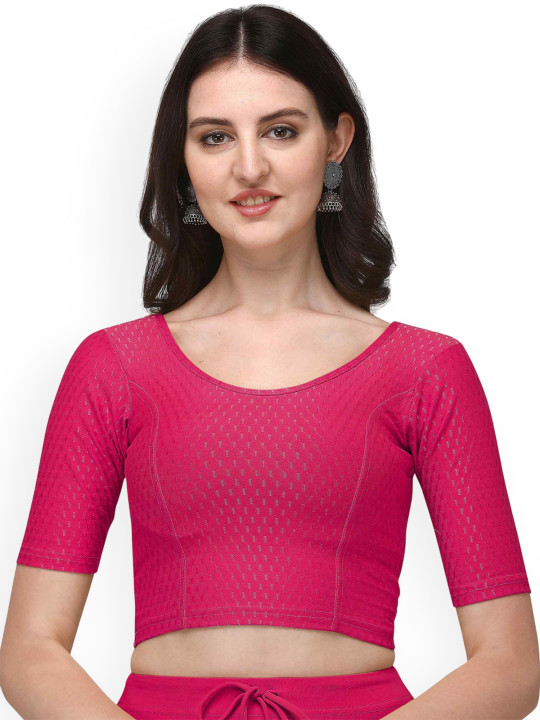 HERE&NOW Woven-Design Round Neck Stretchable Saree Blouse