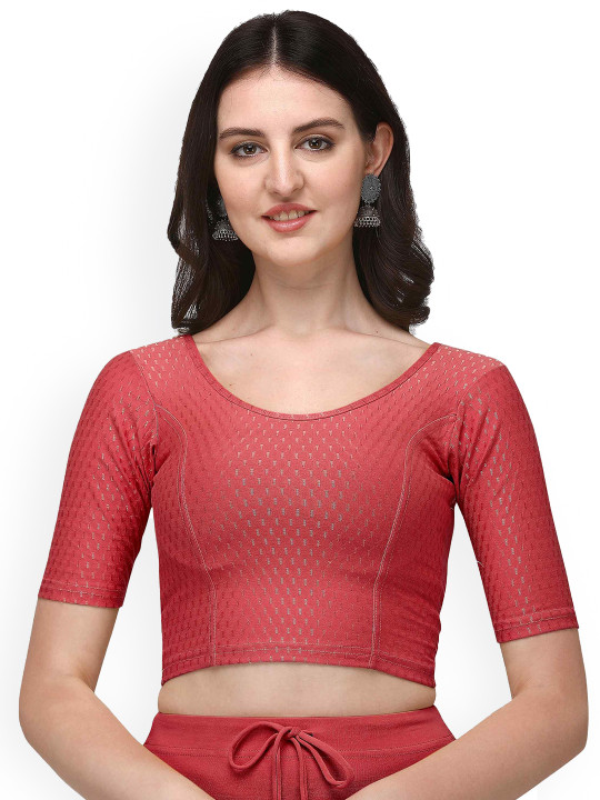 HERE&NOW Woven-Design Round Neck Stretchable Saree Blouse