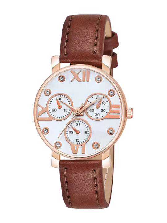 Miss Perfect Unisex Embellished Dial & Leather Textured Straps Analogue Watch QE30