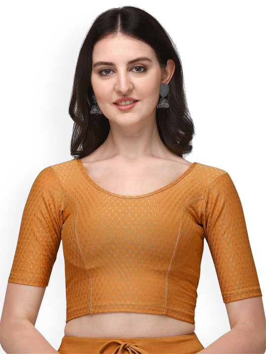 HERE&NOW Woven-Design Round Neck Stretchable Saree Blouse