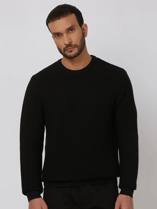 Mufti Men Textured Round Neck Pullover Sweaters