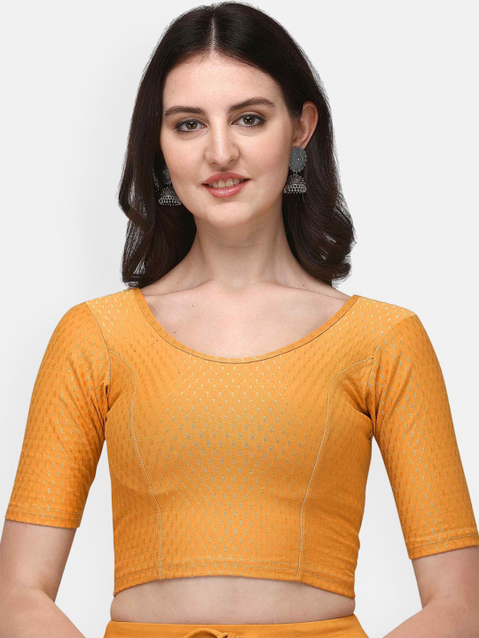 HERE&NOW Woven-Design Round Neck Stretchable Saree Blouse
