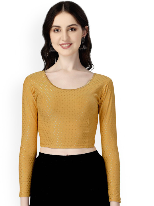 HERE&NOW Woven-Design Round Neck Stretchable Saree Blouse