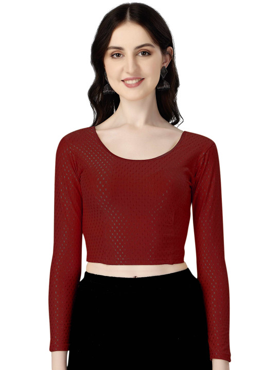 HERE&NOW Woven-Design Round Neck Stretchable Saree Blouse