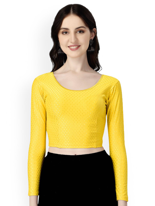 HERE&NOW Woven-Design Round Neck Stretchable Saree Blouse