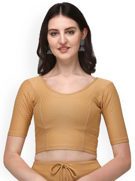 HERE&NOW Woven Design Round Neck Stretchable Saree Blouse