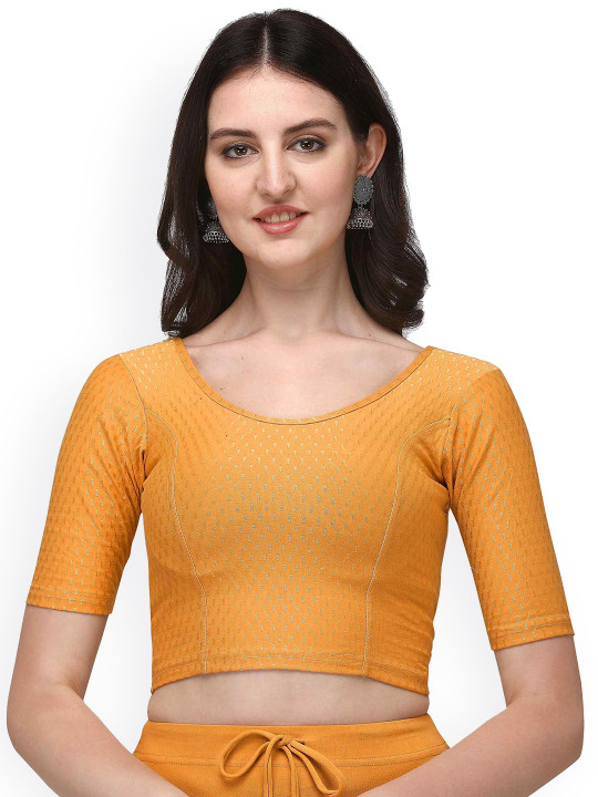 HERE&NOW Woven-Design Round Neck Stretchable Saree Blouse